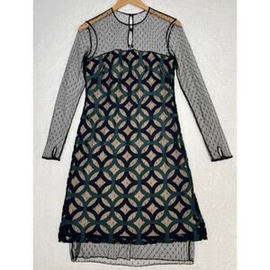 WORTH New York Mesh Embroidered Sheer Lined Party Dress sz 2 Gatsby Sexy Mini